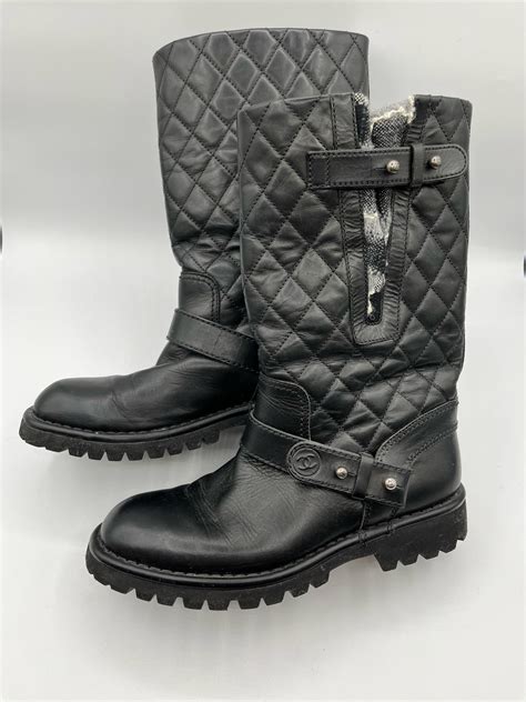 chanel quilted moto boots